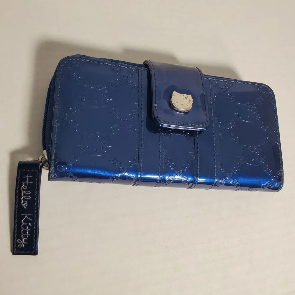 Hello Kitty 2011 Embossed Blue Wallet Clutch Purse –Metallic Patent Faux Leather